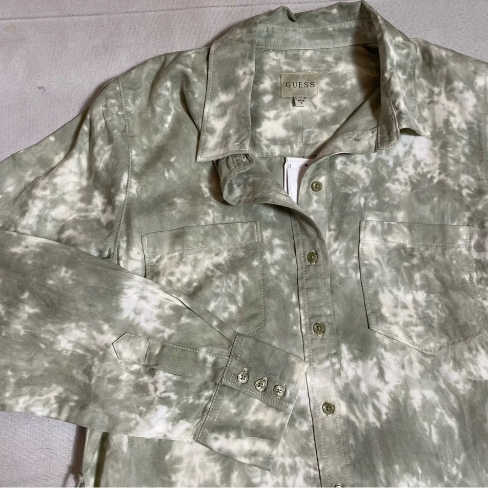 NWT New $128 Guess Eco Shonda Shirt Leaf Green Tie Dye Dress Size S
